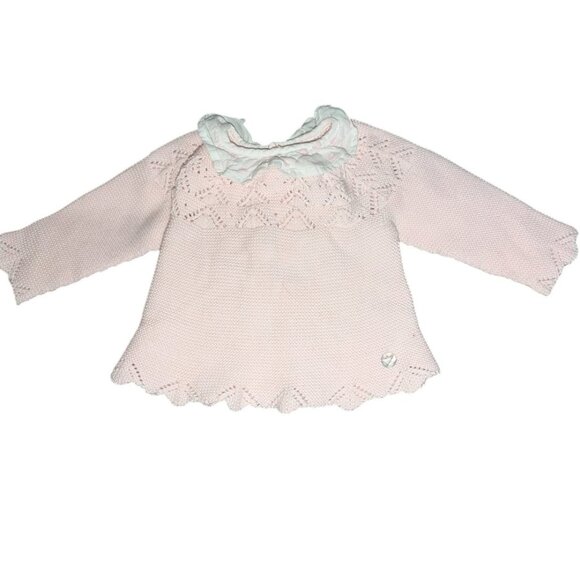 Pili Carrera Pastel Knit Cotton Ruffled Collar Long Sleeve Sweater Top Girls 3M - Picture 1 of 6
